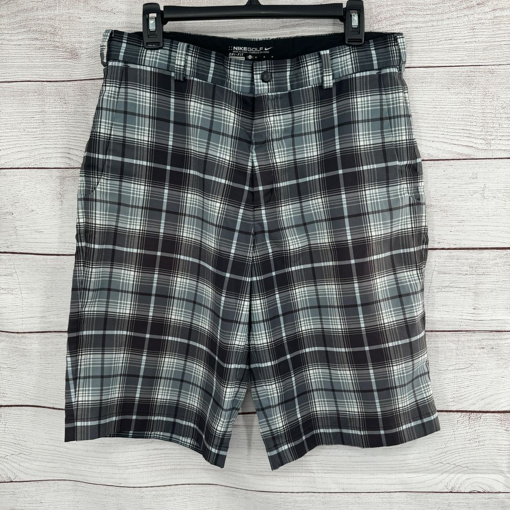 Nike Golf Dri-Fit Plaid Performance Golf Shorts Athletic Activewear Mens Size 32